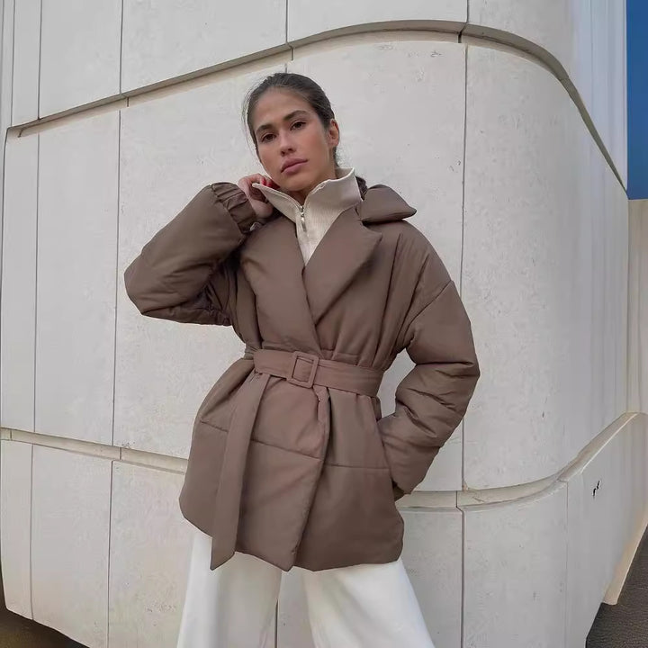 Damen modischer Kurzparka mit tailliertem Gürtel Drune