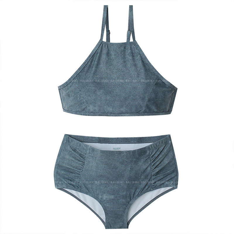 Damen Hoch tailliertes Bikini-Set mit hochwertigem Rippendesign Drune