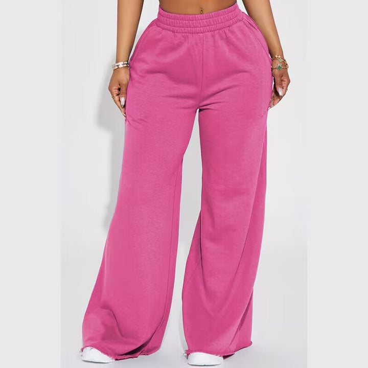 Damen nan weite Highwaist Palazzo-Loungehose mit doppelt gerafftem Komfortbund und fließender Wide‑Leg-Silhouette Drune