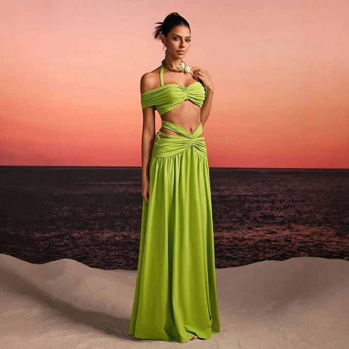 Damen Maxi-Kleid mit raffiniertem Cut-Out und dekorativem Drapierung Drune
