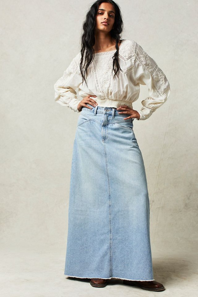 Damen Maxirock aus schwarzem Denim mit seitlichen Taschen und lässigem Schnitt Drune