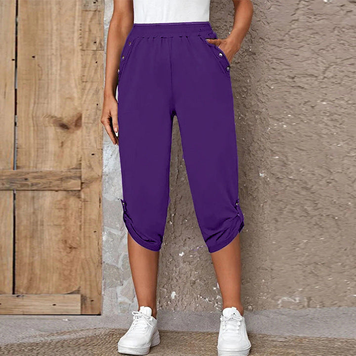 Damen Bequeme Culotte-Hose mit dekorativen Knopfdetails Drune