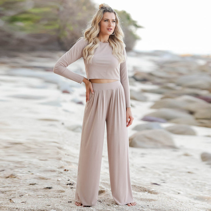 Damen Jumpsuit mit weitem Beinschnitt und langen Ärmeln Drune
