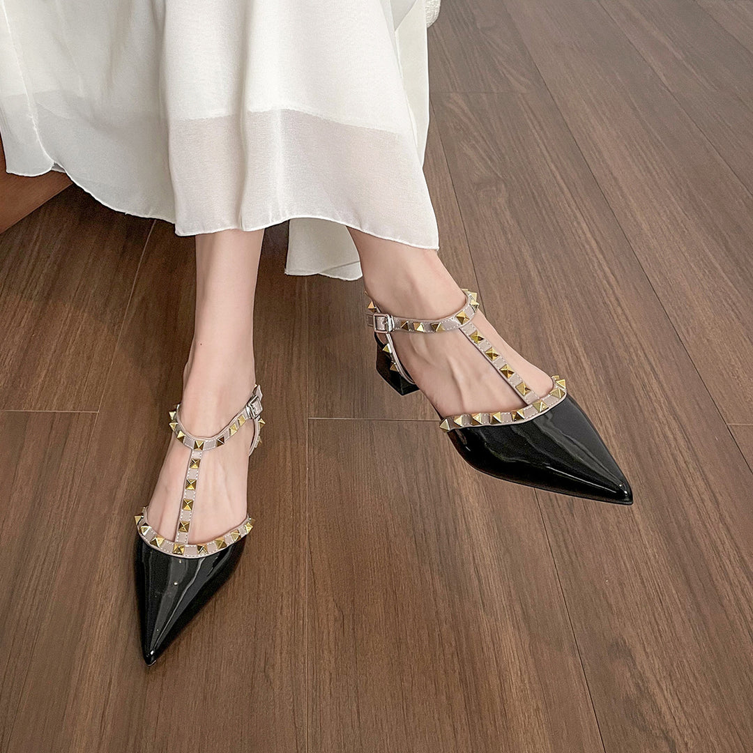 Damen Slingback Pumps mit dekorativen Nieten und komfortablem Blockabsatz Drune
