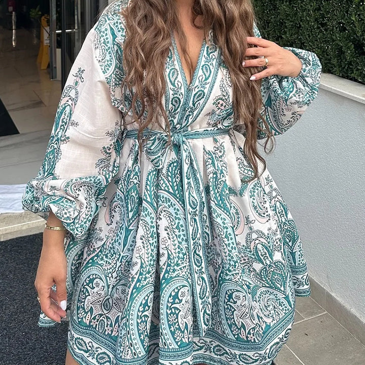 Damen Wickelkleid mit verspieltem Paisleymuster und elastischem Taillengürtel Drune