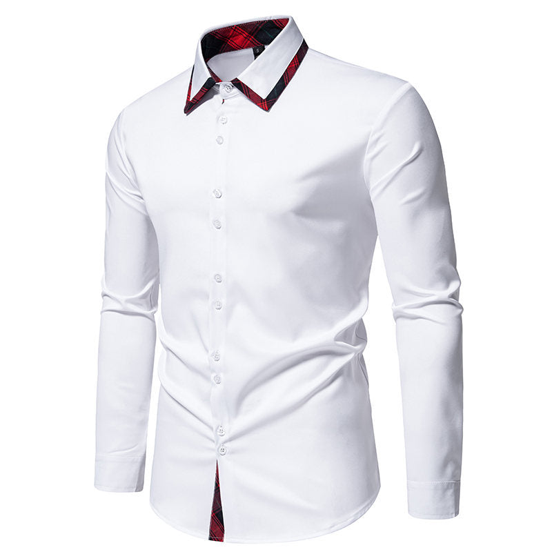 Herren elegantes Langarmhemd mit karierter Kragen-Details Drune
