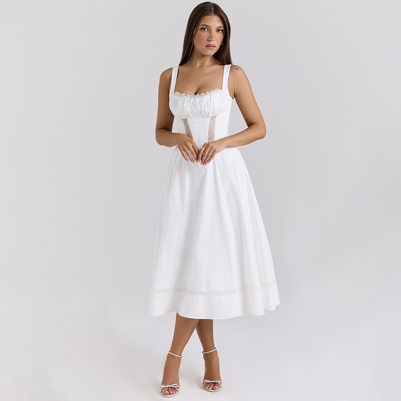 Damen Midi-Kleid mit raffiniertem Taillen-Design und zarter Rüsche Drune