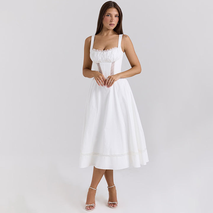 Damen Midi-Kleid mit raffiniertem Taillen-Design und zarter Rüsche Drune