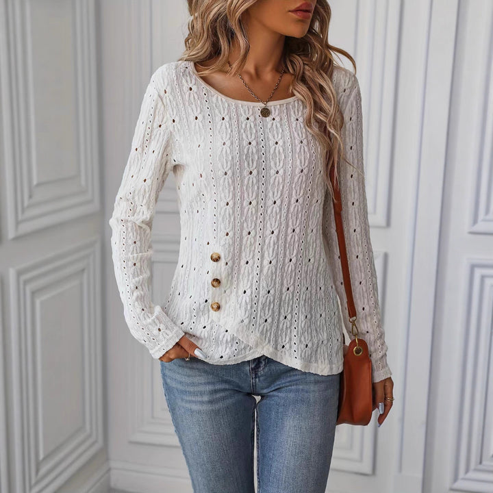 Damen Langarmshirt mit dekorativen Knöpfen und Struktur Drune