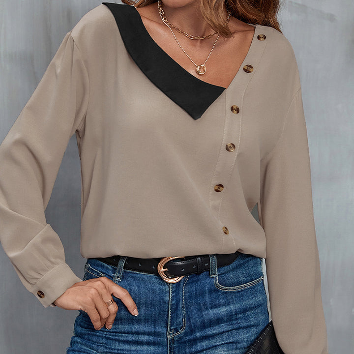 Damen elegante Bluse mit modernen Knopfdetails und asymmetrischem Ausschnitt Drune