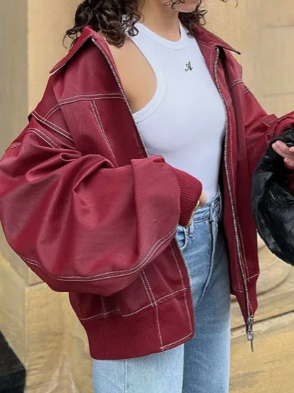 Drune | Lederjacke Kunstleder Übergröße Kunstlederjacke Lederjacke für Damen