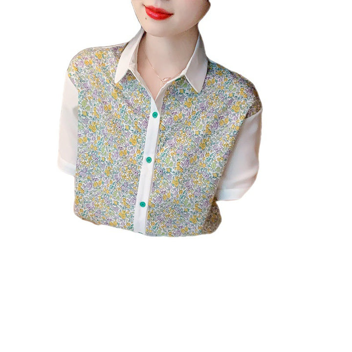 Damen Bluse mit floralem Design und dekorativem Kragen Drune