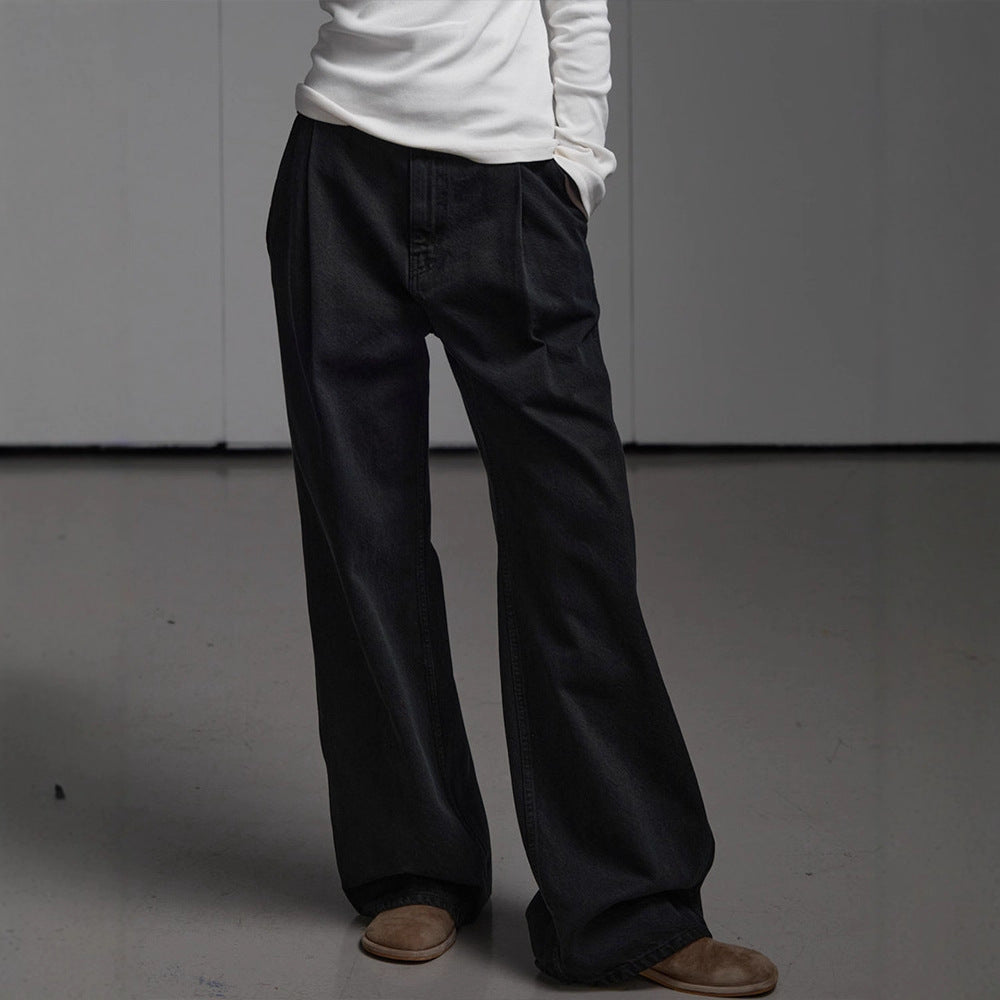 Damen lässige High-Waist Jeans mit weitem Schnitt Drune