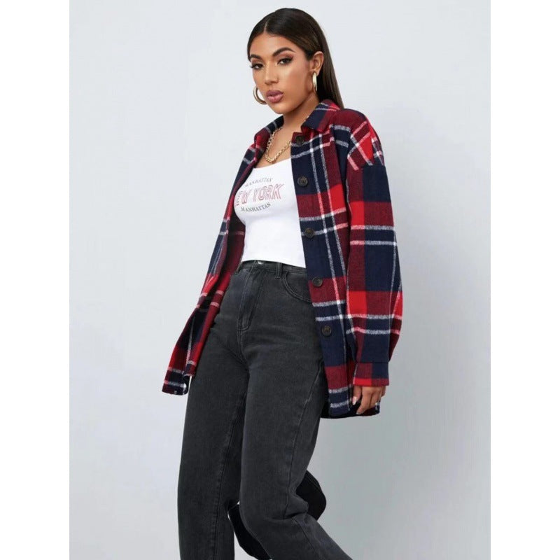 Damen Flanellhemdjacke mit modischem Karomuster und bequemen Schnürdetails Drune