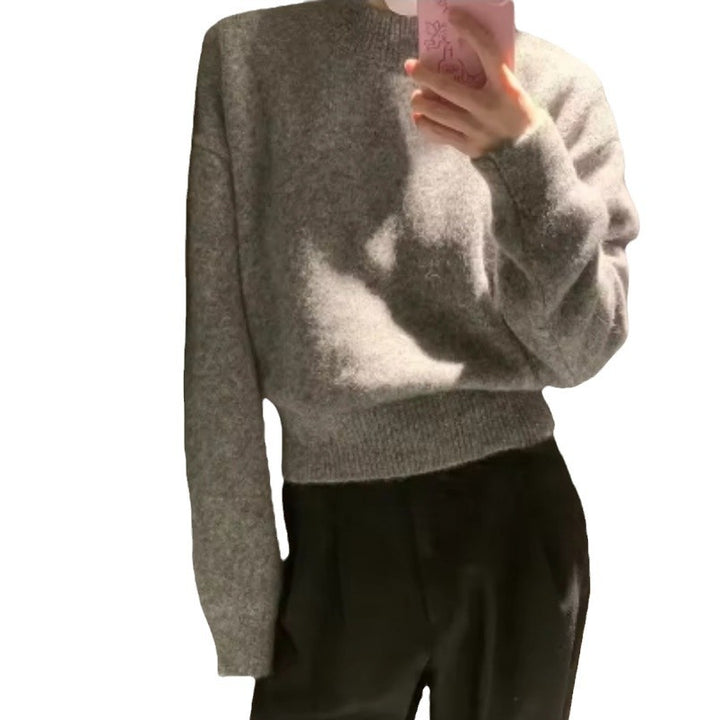 Damen lockerer Strickpullover mit Rundhalsausschnitt und weichem Material Drune
