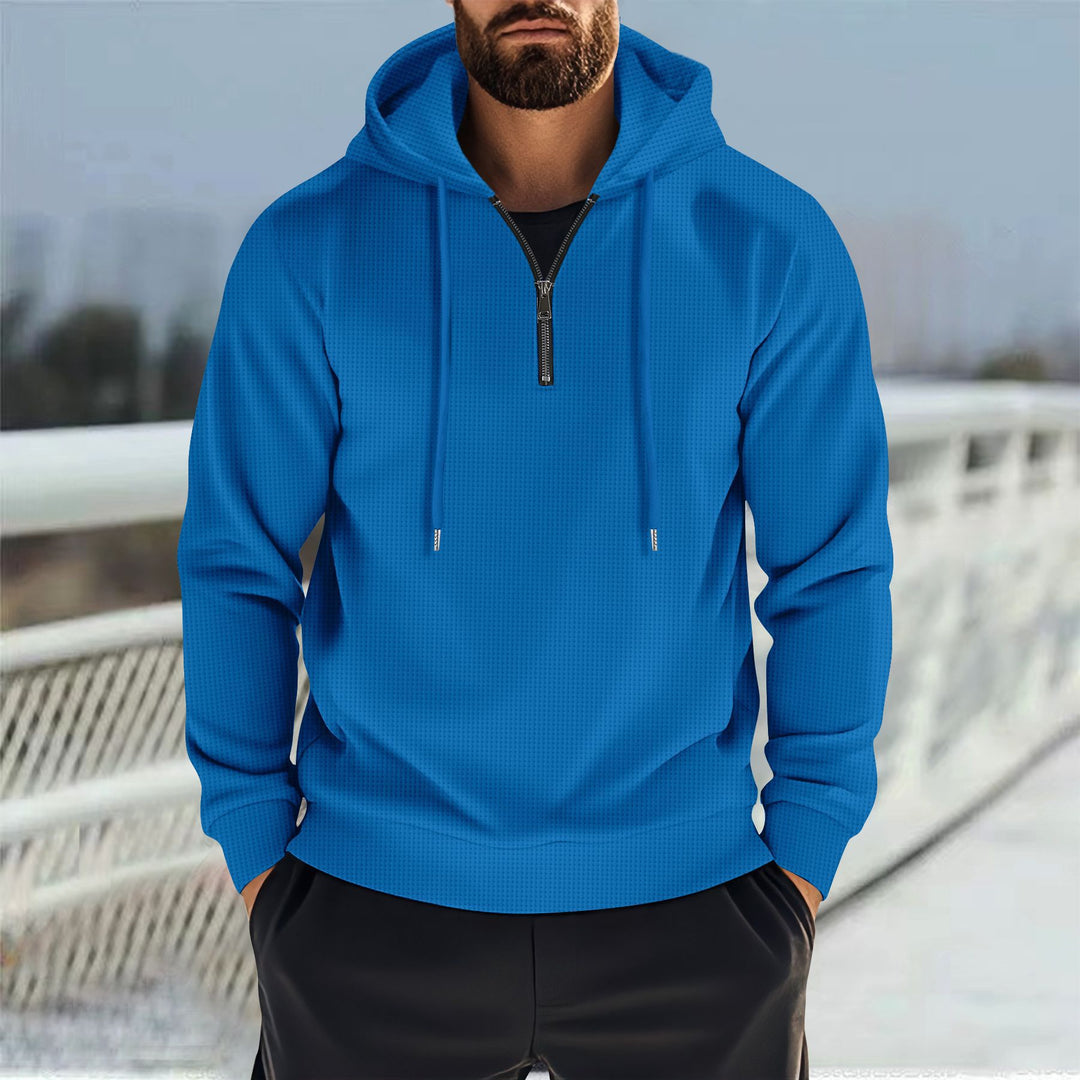 Herren nan Kapuzenpullover mit halbem Reißverschluss und feiner Waffelstruktur Drune