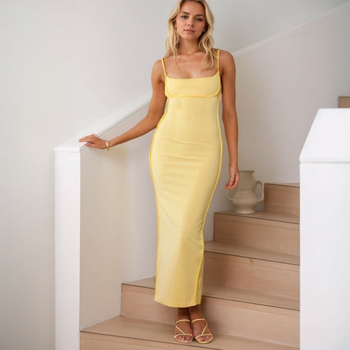 Damen Couture Maxikleid mit eleganten Trägern und figurumspielendem Schnitt Drune