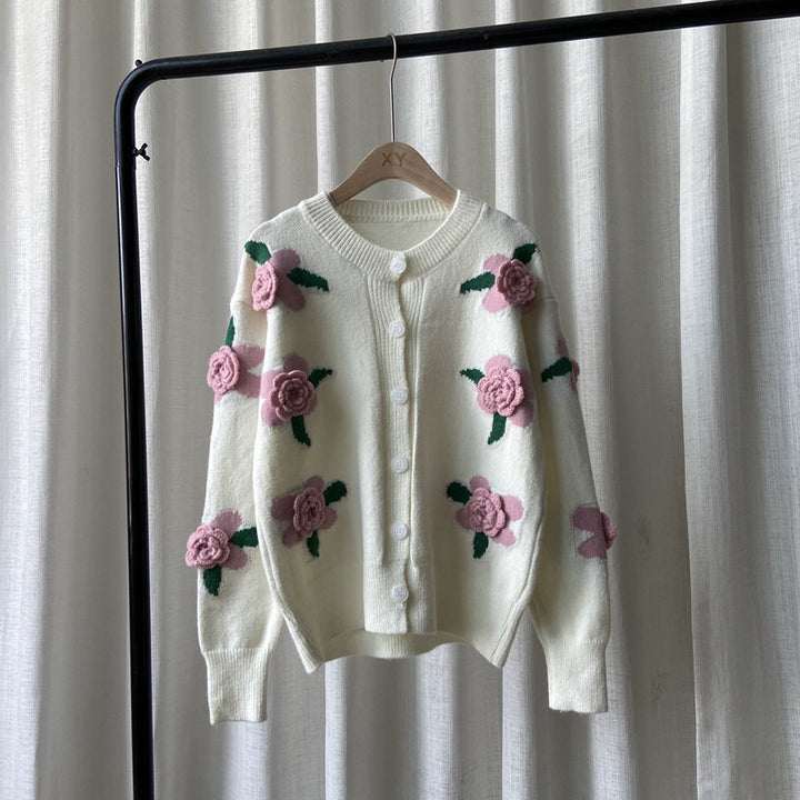 Damen Strickjacke mit floralem Motiv Drune