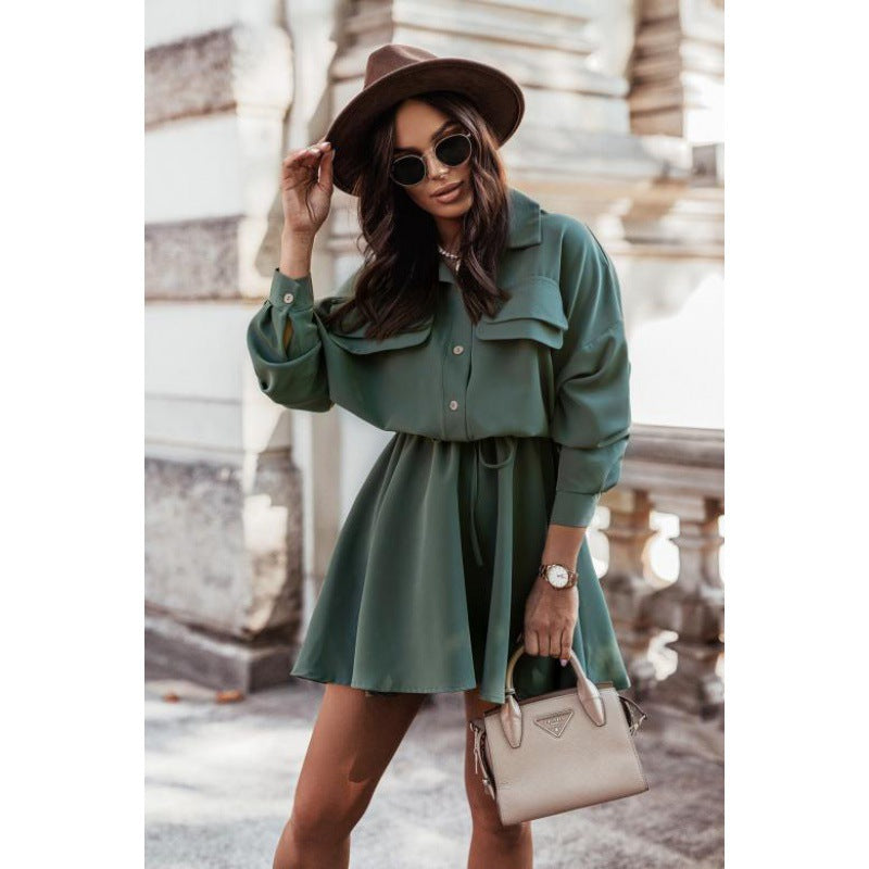 Damen Hemdblusenkleid mit elegantem Bindegürtel und praktischen Taschen Drune