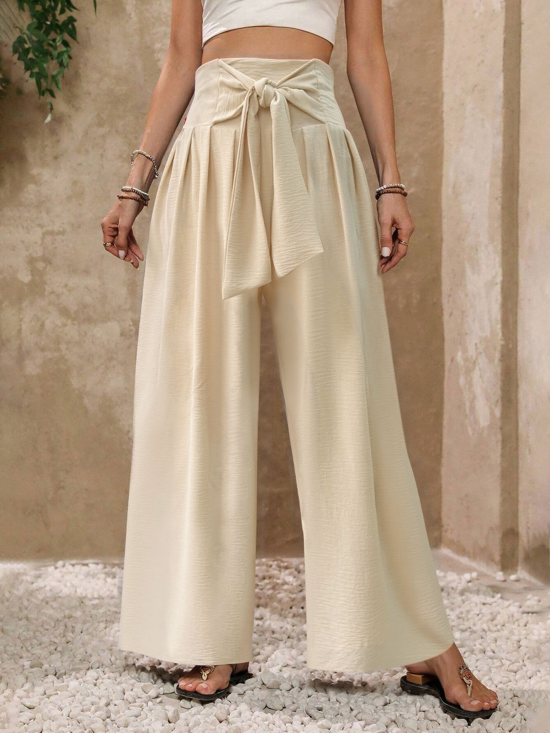 Damen Palazzo-Hosen mit hoch tailliertem Bund und Bogen-Wickeldetails Drune