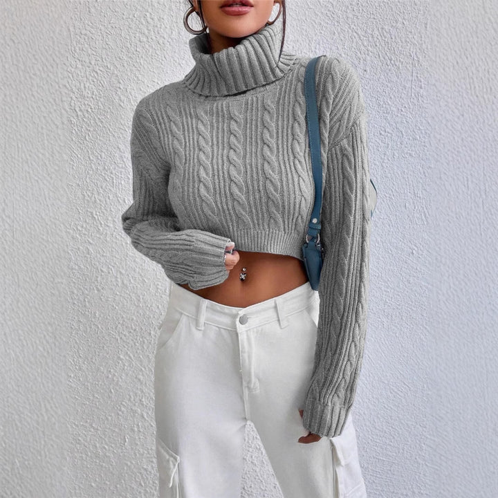 Damen Grobstrick Pullover mit hohem Kragen Drune
