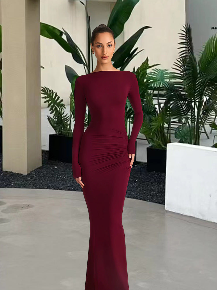 Damen elegantes Abendkleid mit figurbetontem Schnitt und langen Ärmeln Drune