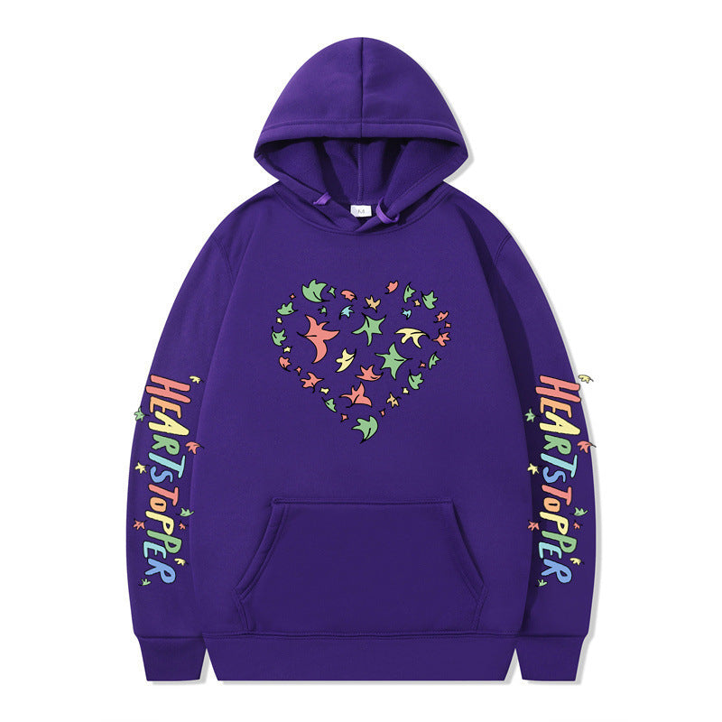 Damen Kapuzenpullover mit kreativem Herz- und Blattmotiv Drune
