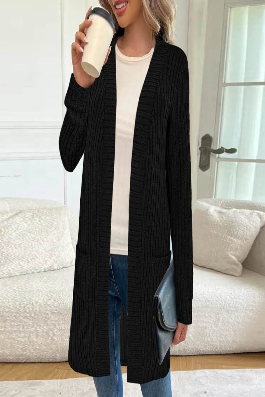 Damen Strickjacke mit asymmetrischem Saum und praktischen Taschen Drune