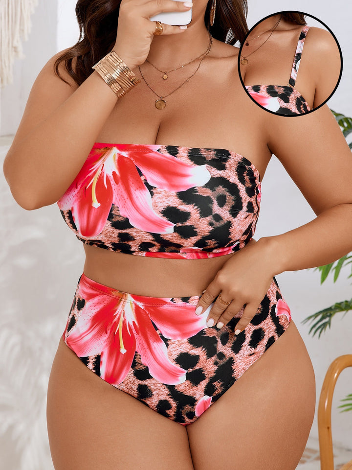 Damen Bandeau-Bikini mit floralem und tierischem Muster Drune