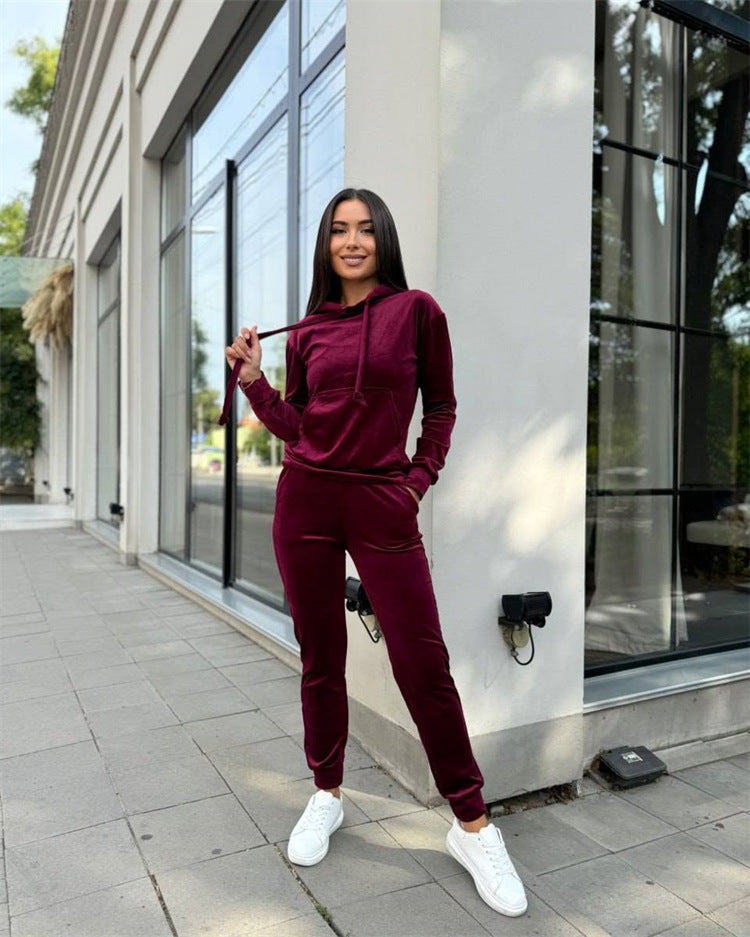 Damen Luxuriöses Fleece-Loungewear-Set mit Kapuze Drune