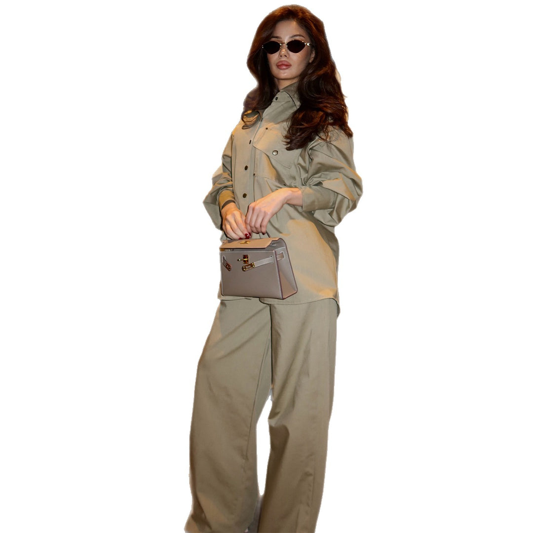 Damen Oversized Hemdblusenanzug mit modischem Schnitt und Druckknöpfen Drune