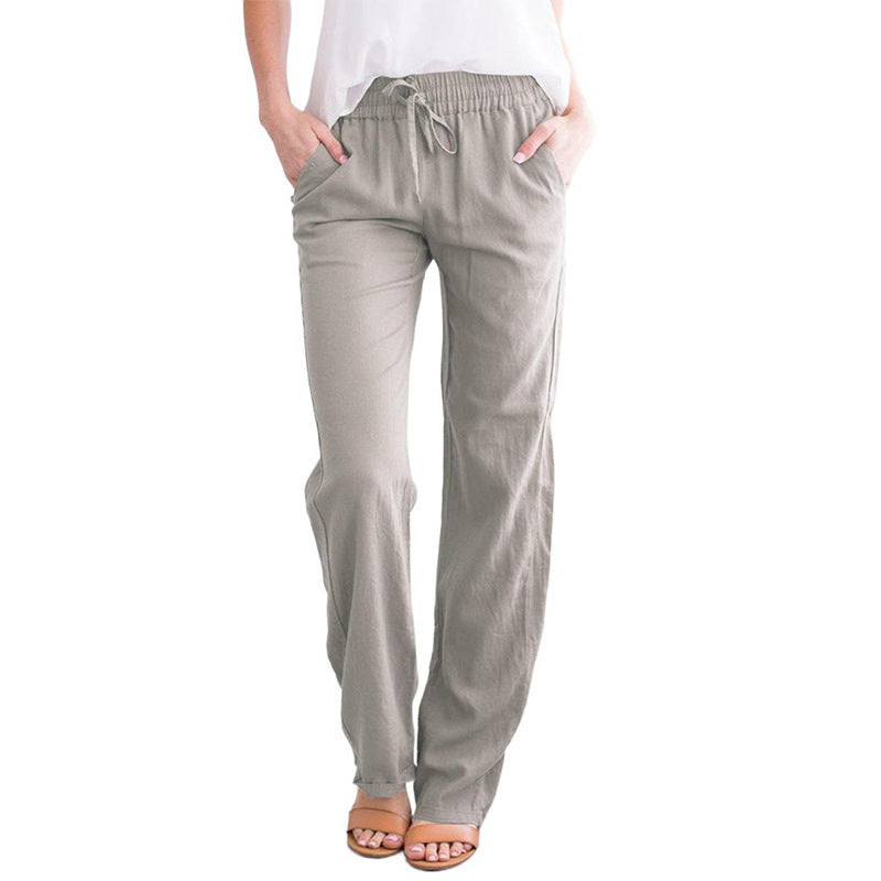 Damen Weite Leinenhose mit elastischem Bund und praktischen Seitentaschen Drune