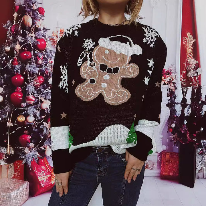 Damen Weihnachts-Pullover mit gingerbread-Motiv und Rundhalsausschnitt Drune