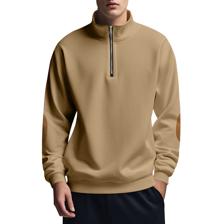 Herren nan halbhoher Zip-Pullover mit Stehkragen, Ellbogen-Patches und modernem Regular Fit Drune