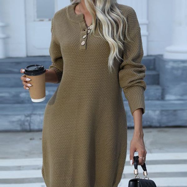 Damen Strickkleid mit Knopfleiste und lässigem Schnitt Drune