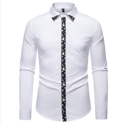 Herren elegantes Langarmhemd mit floralem Kragen und Brusttasche Drune