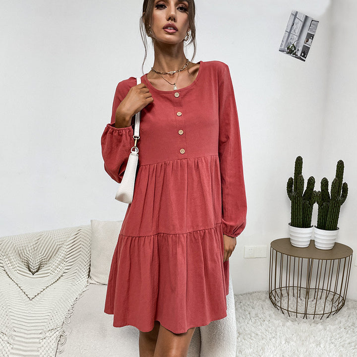 Damen luftiges Sommerkleid mit Knopfleiste und Rüschendetails Drune