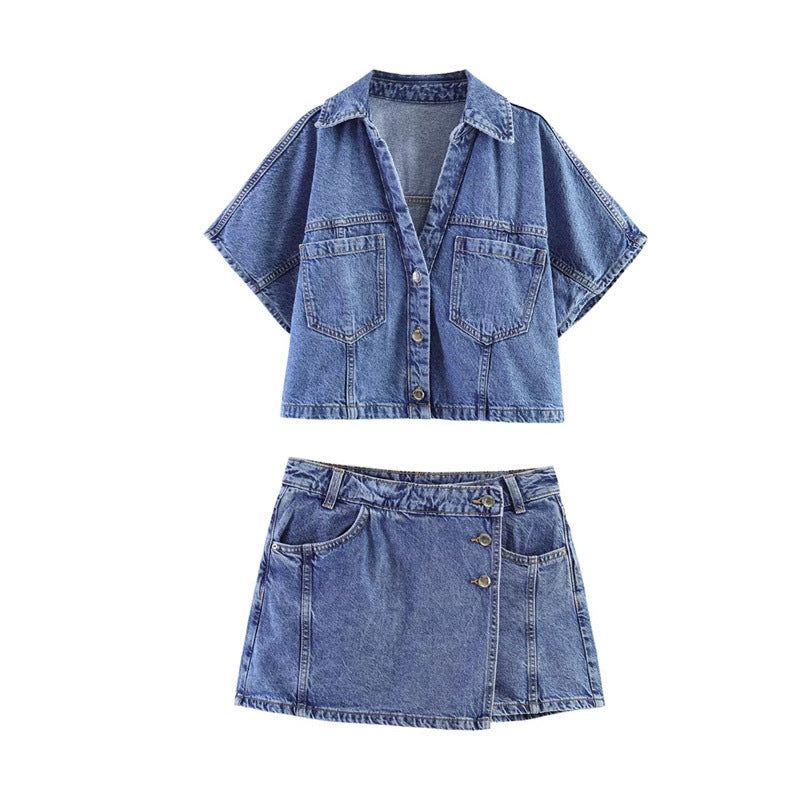 Damen Denim-Minirock im asymmetrischen Schnitt mit dekorativen Knöpfen Drune