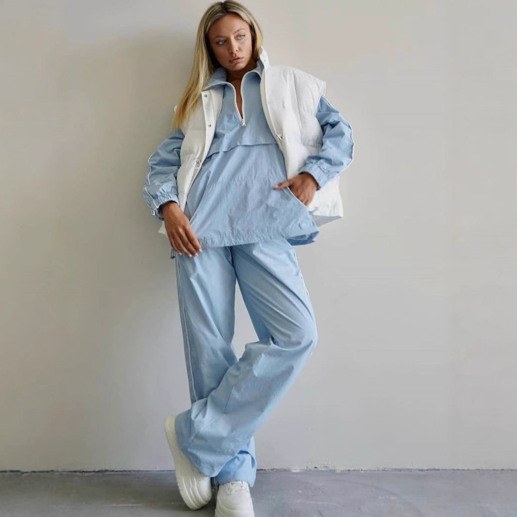Damen Sportliche Windjacke mit halbem Reißverschluss und Gummibund Drune