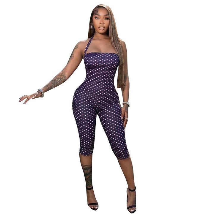 Damen Bodycon Jumpsuit mit Punktmuster und schulterfreiem Design Drune