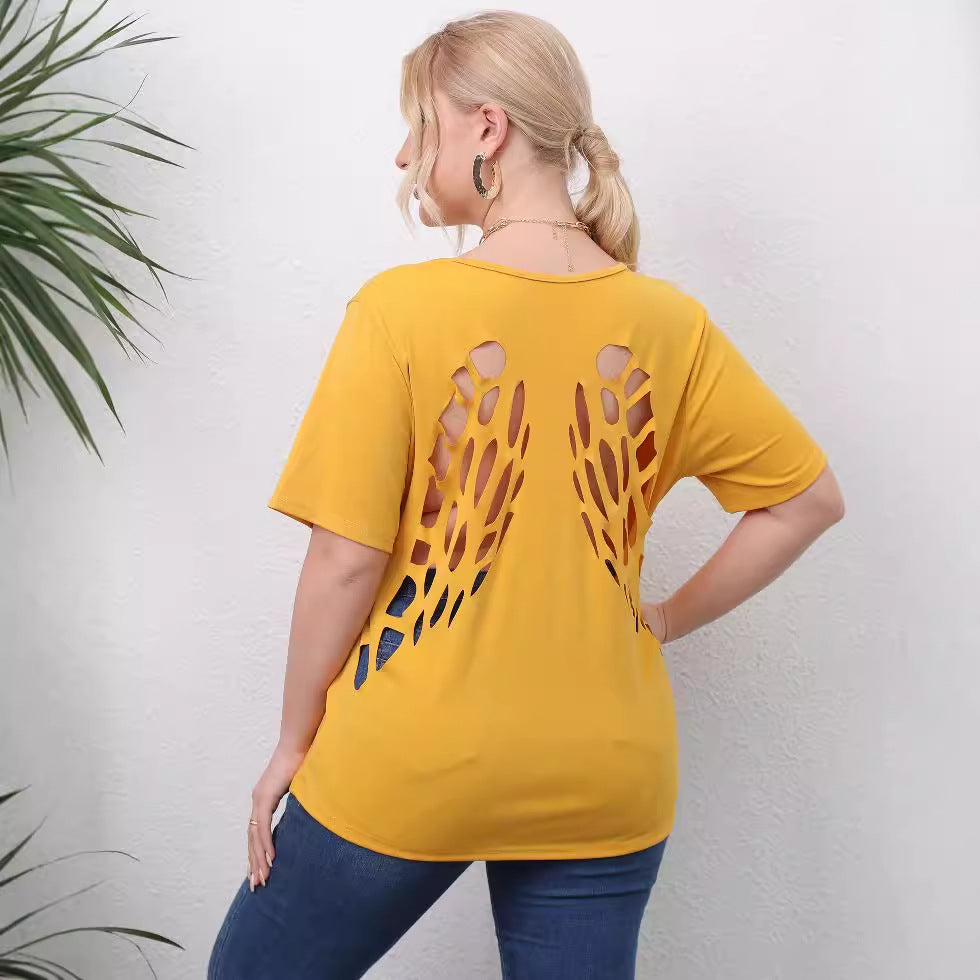 Damen angesagtes T-Shirt mit kreativen Ausschnitten Drune