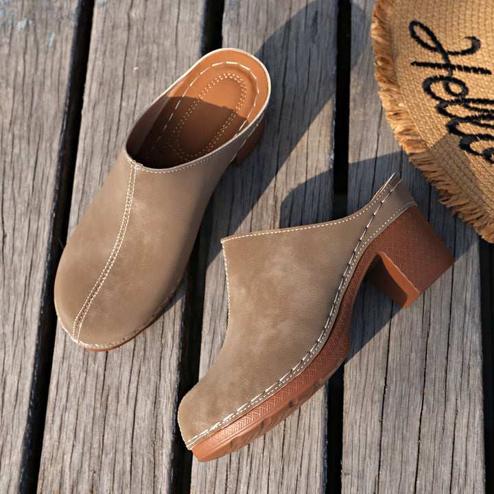 Damen Elegante Clogs aus hochwertigem Wildleder mit komfortablem Blockabsatz Drune