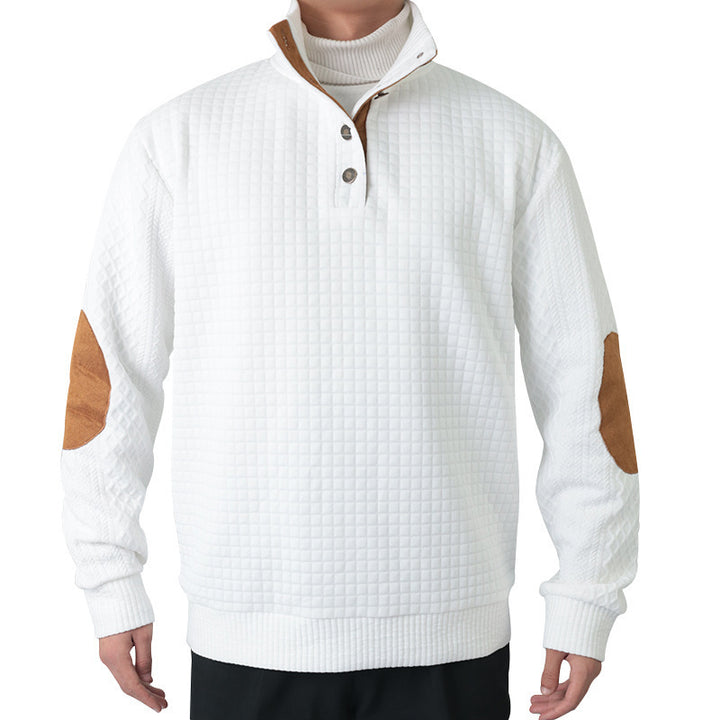 Herren modischer Pullover mit strukturiertem Kanalmuster und kontrastierenden Ellbogenpatches Drune