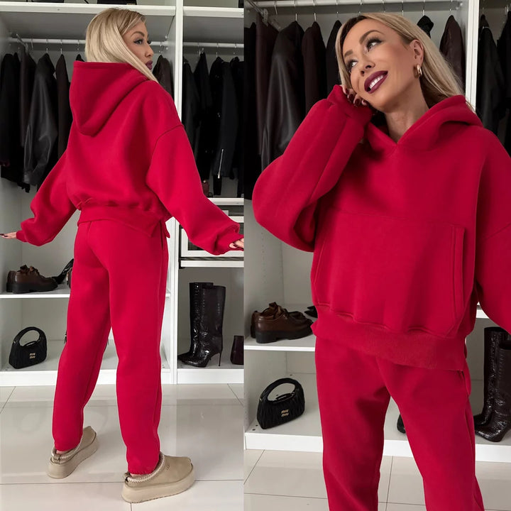 Damen bequemer Hoodie und lässige Jogginghose Set Drune