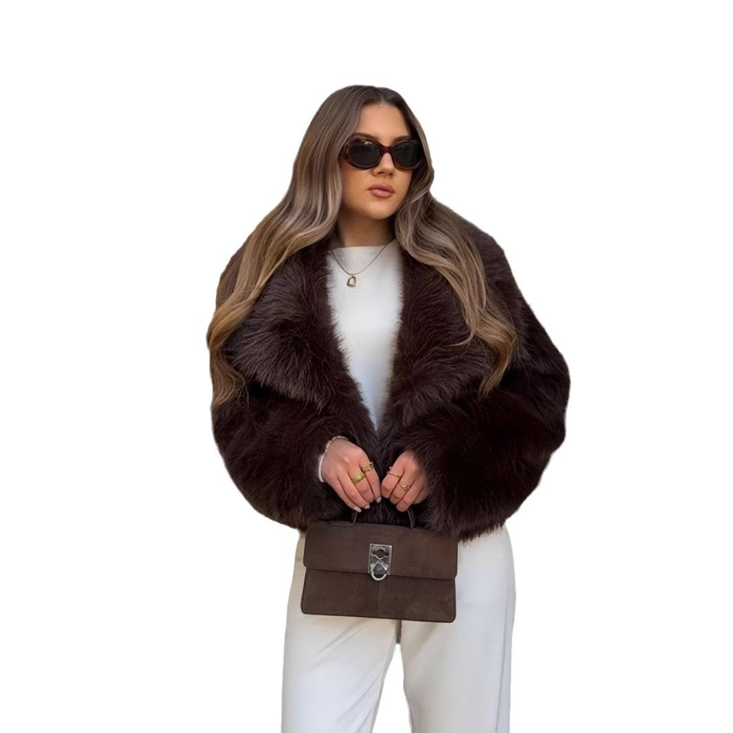 Damen Luxuriöse Kunstpelzjacke mit voluminösen Ärmeln und elegantem Schnitt Drune