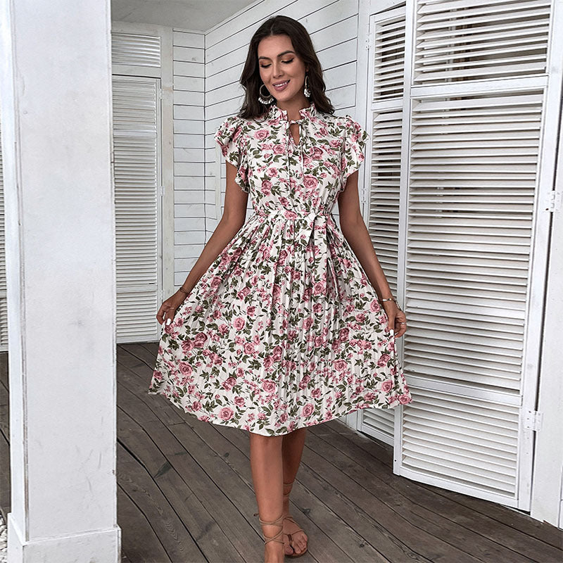 Damen Kleid mit floralem Muster und verspieltem Rüschenbesatz Drune