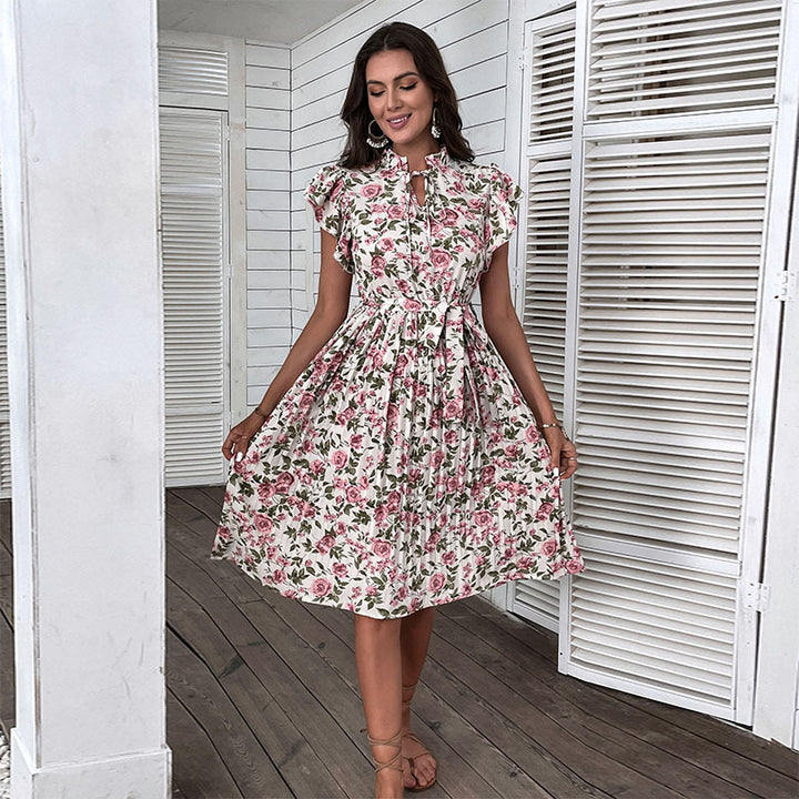 Damen Kleid mit floralem Muster und verspieltem Rüschenbesatz Drune