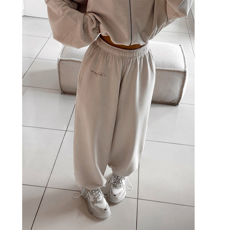 Damen lässiges Cropped Sweatshirt und Jogginghose Set Drune