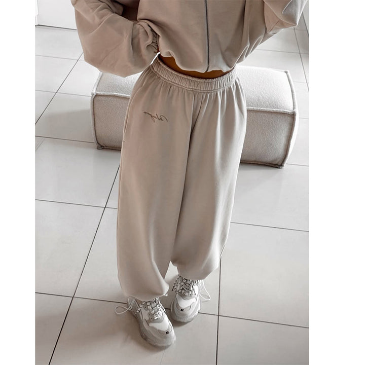 Damen lässiges Cropped Sweatshirt und Jogginghose Set Drune