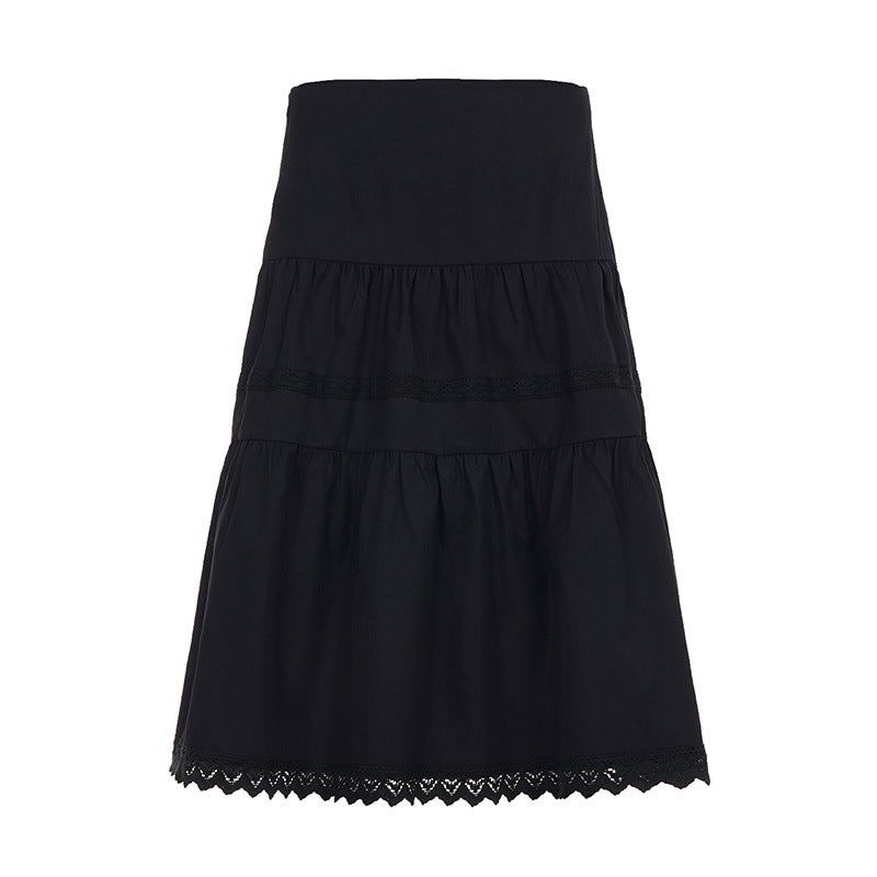 Damen eleganter gestufter Rock mit Spitzendetails Drune